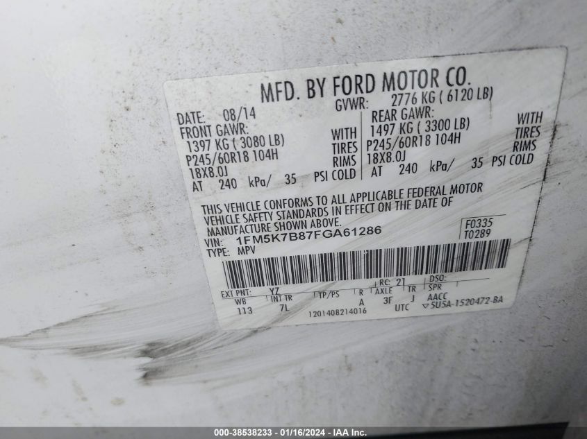 2015 FORD EXPLORER - 1FM5K7B87FGA61286