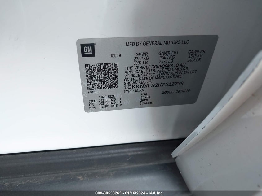 VIN 1GKKNXLS2KZ212739 2019 GMC ACADIA DENALI