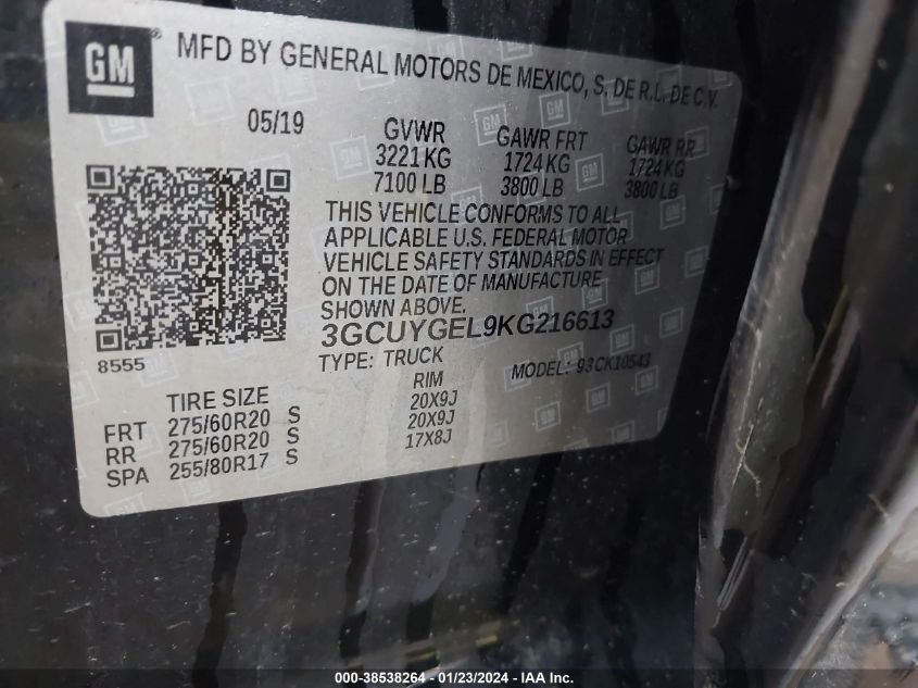 2019 CHEVROLET SILVERADO 1500 LTZ - 3GCUYGEL9KG216613