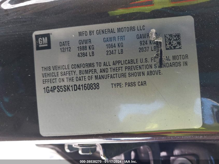 2013 BUICK VERANO LEATHER GROUP - 1G4PS5SK1D4160838