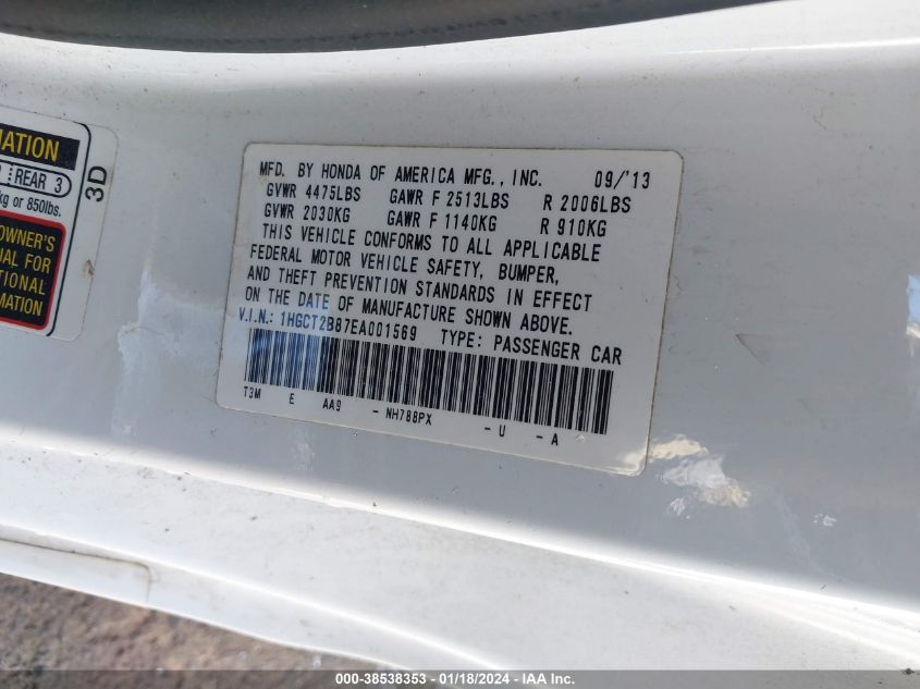 2014 HONDA ACCORD EX-L V-6 - 1HGCT2B87EA001569