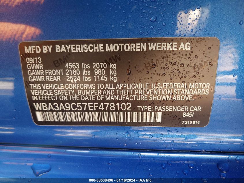2014 BMW 335I WBA3A9C57EF478102