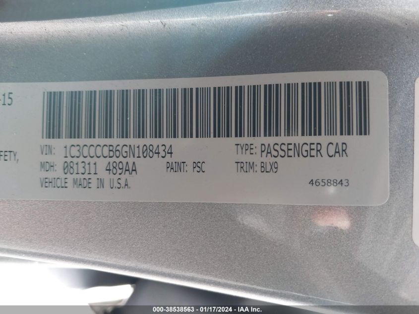 2016 CHRYSLER 200 C - 1C3CCCCB6GN108434