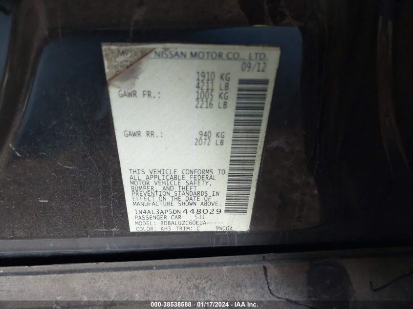 2013 NISSAN ALTIMA 2.5/S/SV/SL - 1N4AL3AP5DN448029