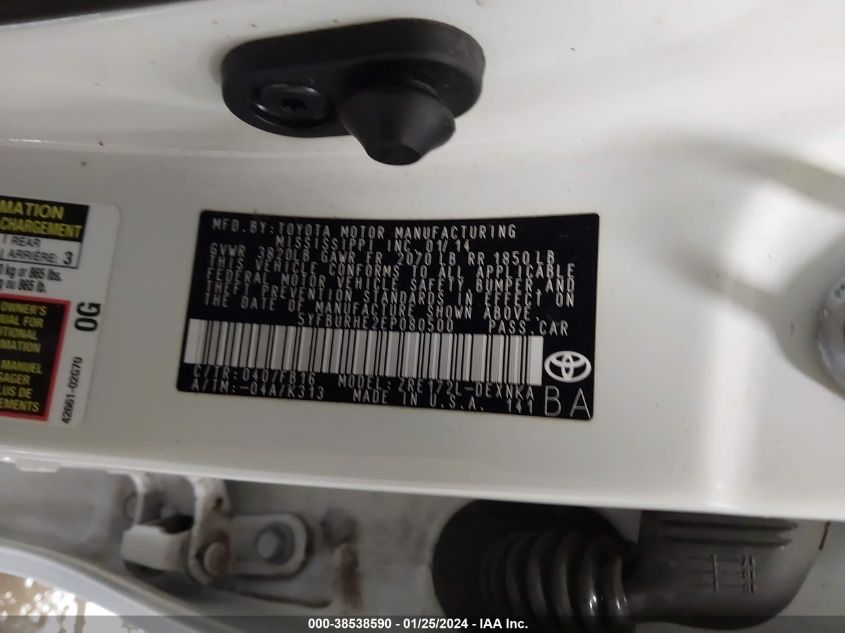 2014 TOYOTA COROLLA L/LE/LE PLS/PRM/S/S PLS - 5YFBURHE2EP080500