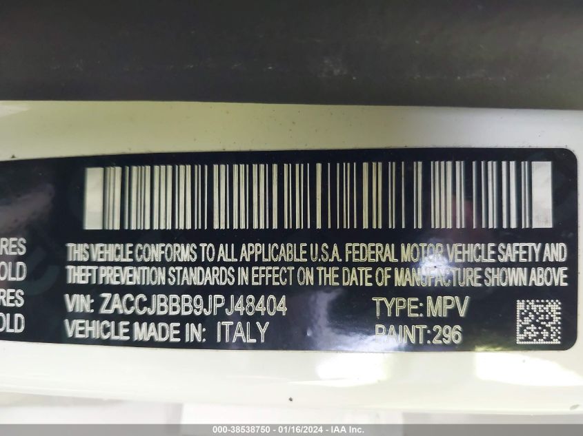 2018 JEEP RENEGADE LATITUDE - ZACCJBBB9JPJ48404