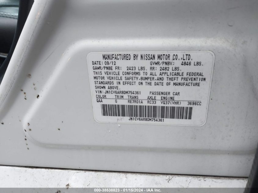 2013 INFINITI G37X - JN1CV6AR8DM754361