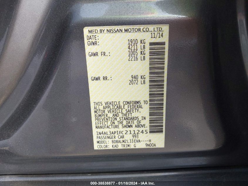 2015 NISSAN ALTIMA 2.5 SV - 1N4AL3AP1FC211245