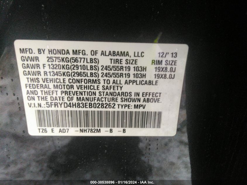 2014 ACURA MDX ADVANCE PKG W/ENTERTAINMENT PKG - 5FRYD4H83EB028262