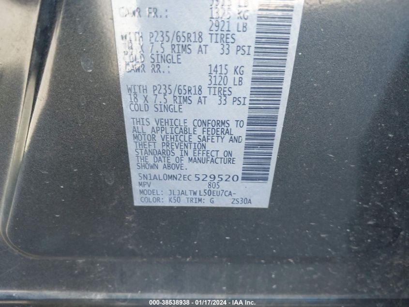 2014 INFINITI QX60 - 5N1AL0MN2EC529520