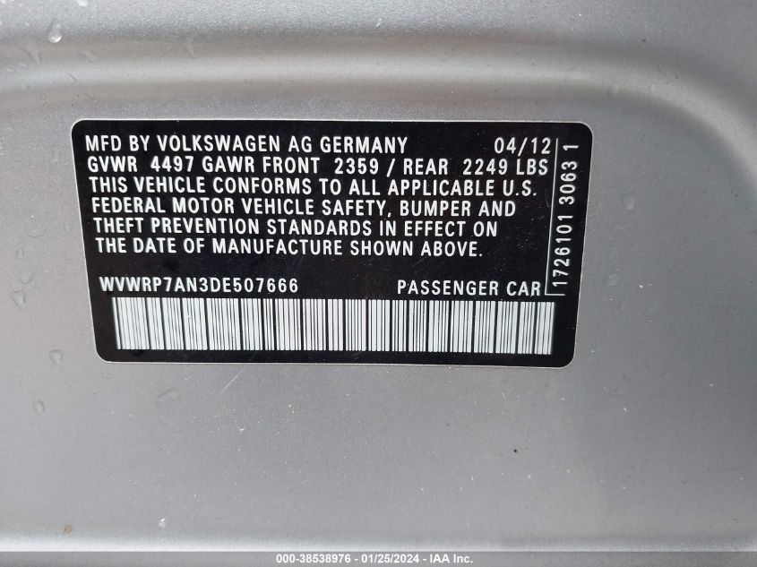 2013 VOLKSWAGEN CC LUXURY - WVWRP7AN3DE507666