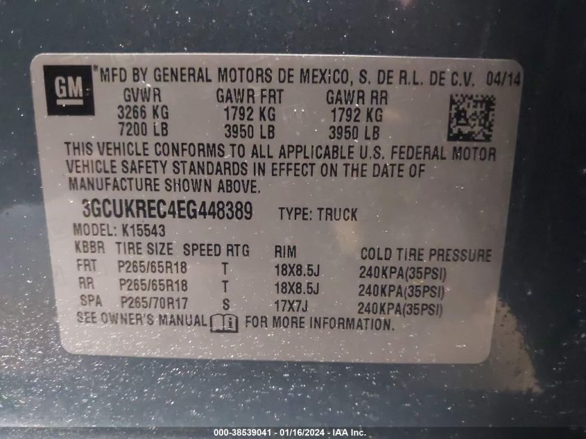 2014 CHEVROLET SILVERADO 1500 2LT - 3GCUKREC4EG448389