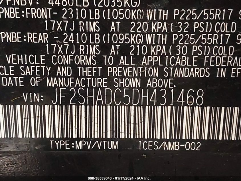 2013 SUBARU FORESTER 2.5X PREMIUM - JF2SHADC5DH431468