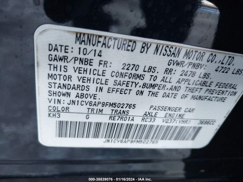 2015 INFINITI Q40 JN1CV6AP9FM502765