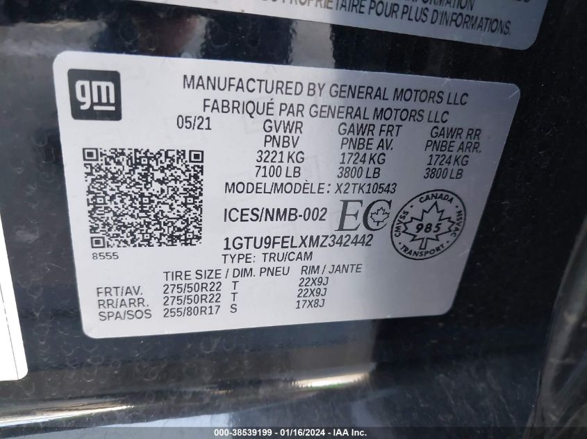 2021 GMC SIERRA 1500 DENALI - 1GTU9FELXMZ342442