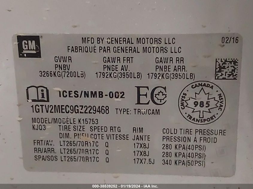 2016 GMC SIERRA 1500 SLE - 1GTV2MEC9GZ229468