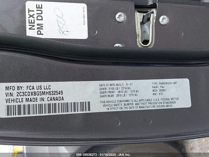 VIN 2C3CDXBG5MH632549 2021 DODGE CHARGER SXT RWD