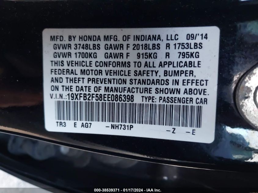 2014 HONDA CIVIC LX - 19XFB2F58EE086398