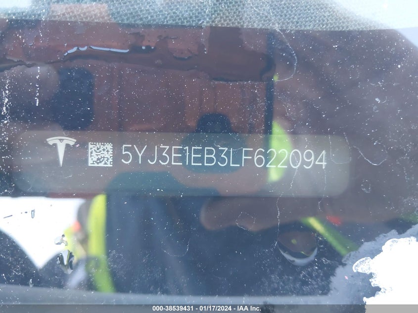 VIN 5YJ3E1EB3LF622094 2020 TESLA MODEL 3