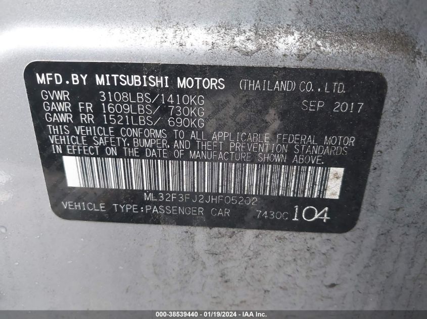 2018 MITSUBISHI MIRAGE G4 ES - ML32F3FJ2JHF05202