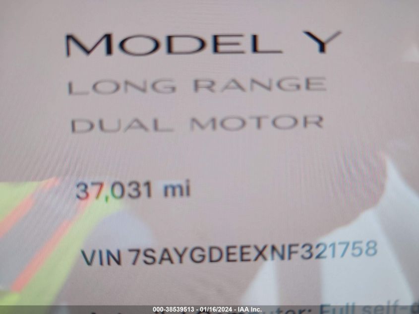 2022 TESLA MODEL Y LONG RANGE DUAL MOTOR ALL-WHEEL DRIVE - 7SAYGDEEXNF321758