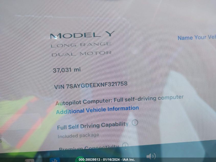 2022 TESLA MODEL Y LONG RANGE DUAL MOTOR ALL-WHEEL DRIVE - 7SAYGDEEXNF321758