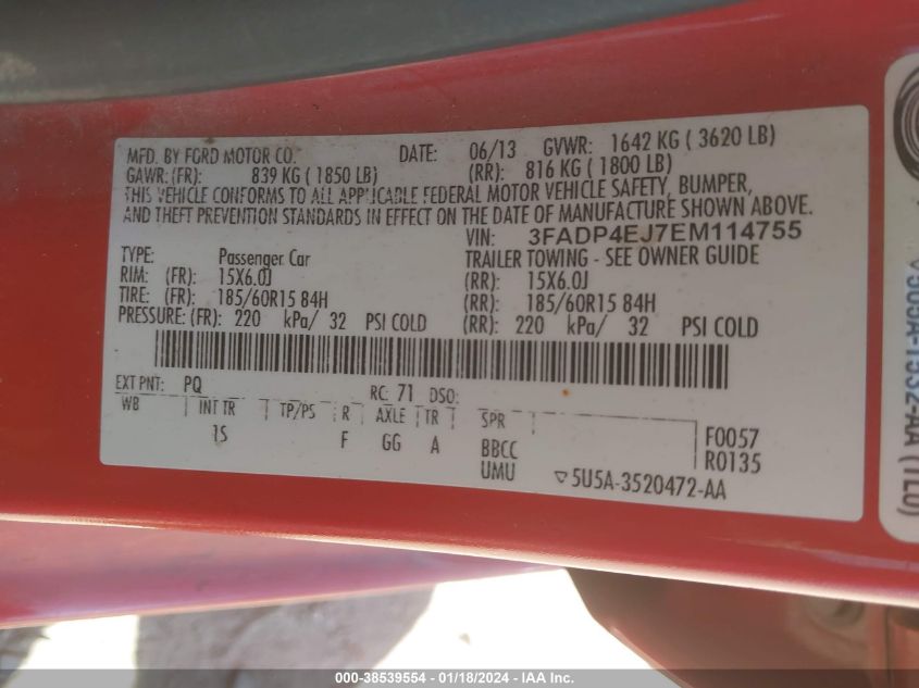 2014 FORD FIESTA SE - 3FADP4EJ7EM114755