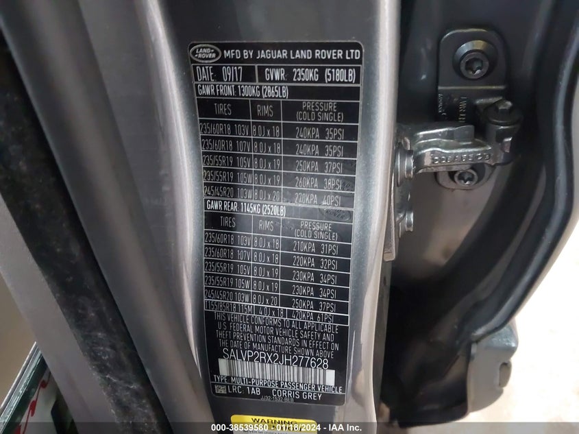 VIN SALVP2RX2JH277628 2018 LAND ROVER RANGE ROVER EVOQUE SE