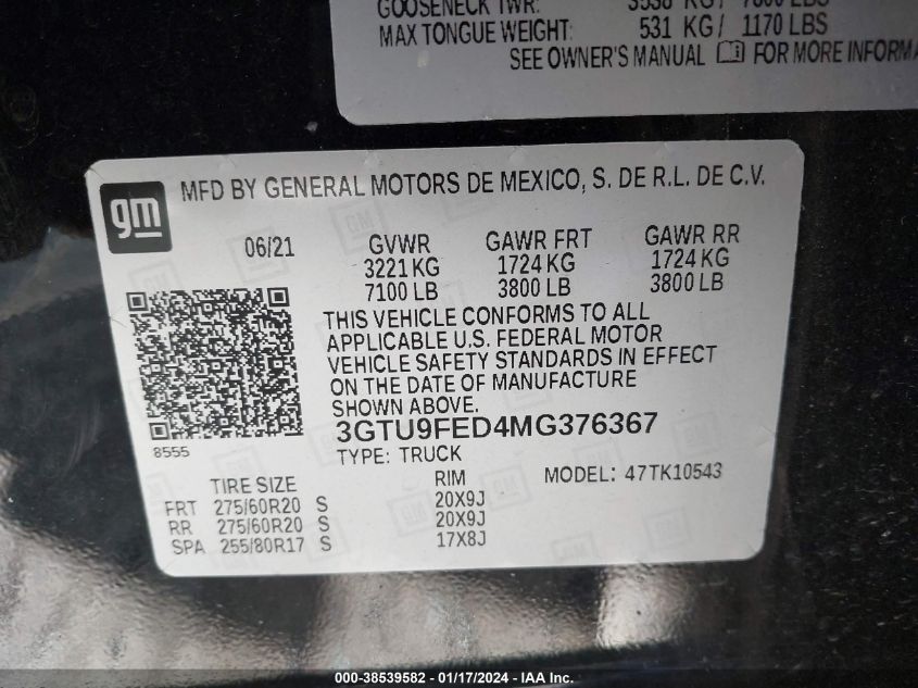 2021 GMC SIERRA 1500 K1500 DENALI - 3GTU9FED4MG376367