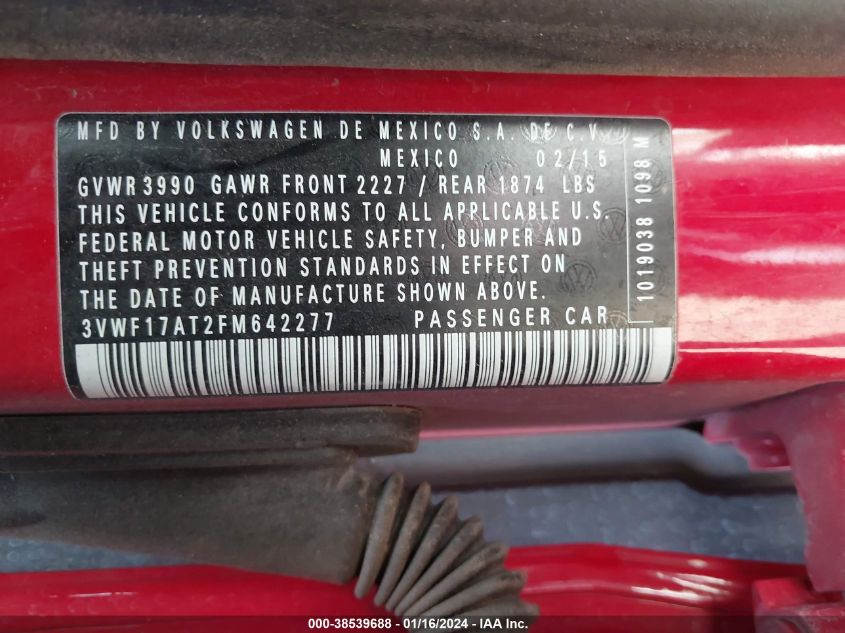 2015 VOLKSWAGEN BEETLE 1.8T FLEET EDITION - 3VWF17AT2FM642277