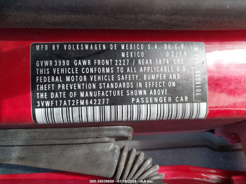 2015 VOLKSWAGEN BEETLE 1.8T FLEET EDITION - 3VWF17AT2FM642277