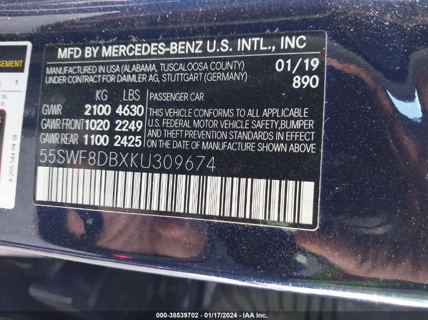 2019 MERCEDES-BENZ C 300 300 - 55SWF8DBXKU309674