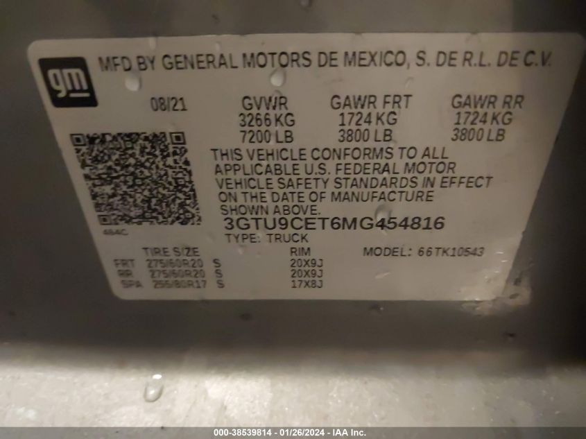 VIN 3GTU9CET6MG454816 2021 GMC SIERRA 1500 no.9