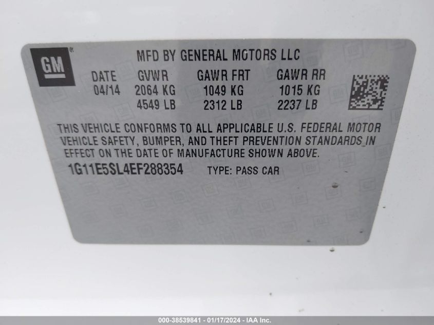 2014 CHEVROLET MALIBU 2LT - 1G11E5SL4EF288354