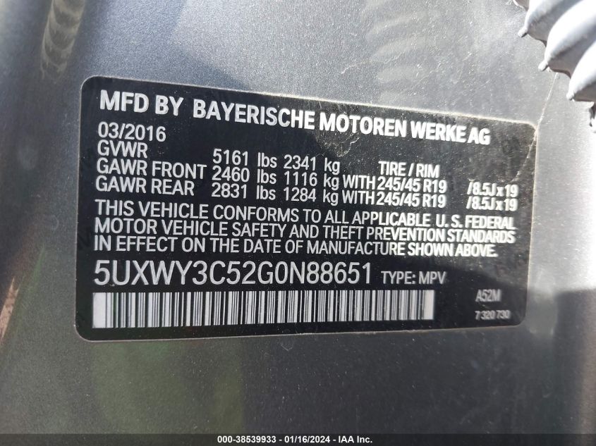 5UXWY3C52G0N88651 2016 BMW X3, photo no. 9