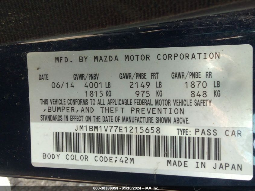 2014 MAZDA MAZDA3 I TOURING - JM1BM1V77E1215658