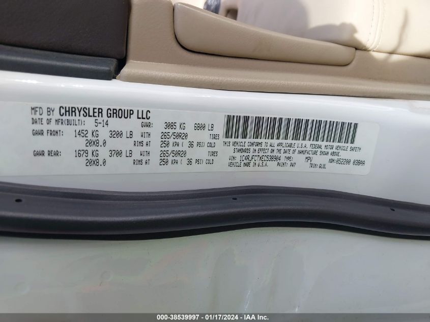 2014 JEEP GRAND CHEROKEE OVERLAND - 1C4RJFCTXEC538904