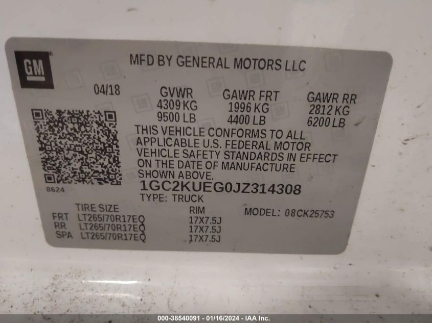 2018 CHEVROLET SILVERADO 2500HD WT - 1GC2KUEG0JZ314308