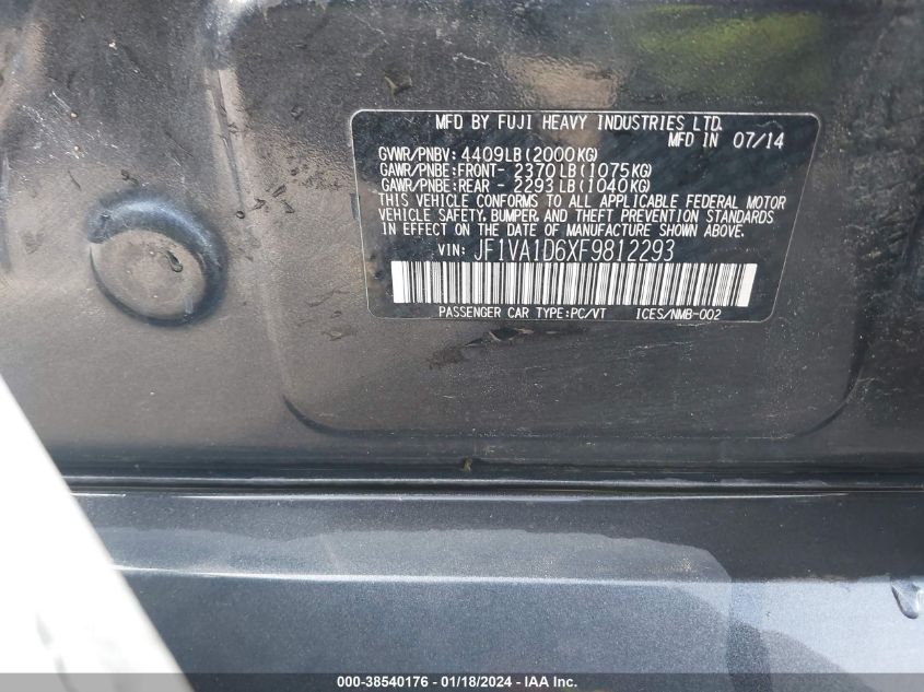 2015 SUBARU WRX PREMIUM - JF1VA1D6XF9812293