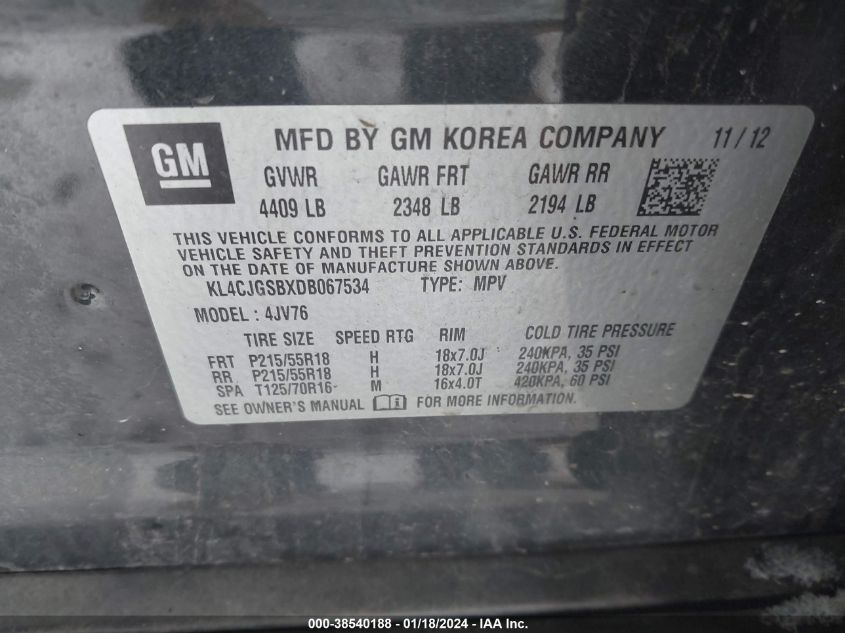 2013 BUICK ENCORE LEATHER - KL4CJGSBXDB067534