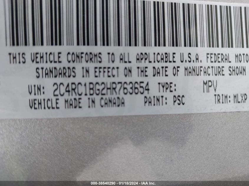 2017 CHRYSLER PACIFICA TOURING-L - 2C4RC1BG2HR763654