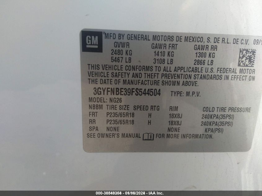 2015 CADILLAC SRX LUXURY COLLECTION - 3GYFNBE39FS544504