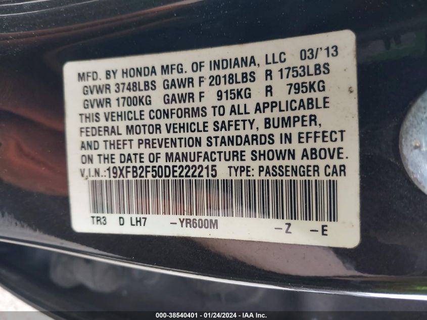 2013 HONDA CIVIC LX - 19XFB2F50DE222215