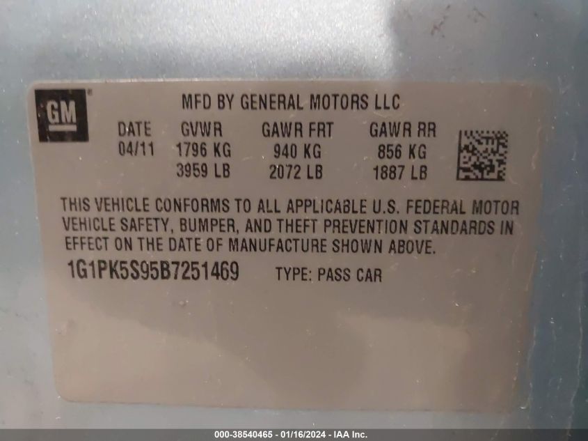 1G1PK5S95B7251469 | 2011 CHEVROLET CRUZE