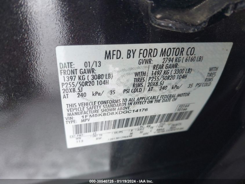 2013 FORD EXPLORER XLT - 1FM5K8D8XDGC14176