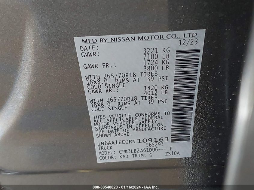 2024 NISSAN TITAN S - 1N6AA1EE0RN109163