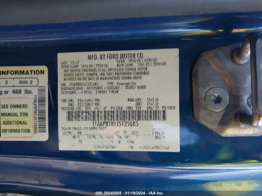 2018 FORD MUSTANG - 1FA6P8TH1J5125685