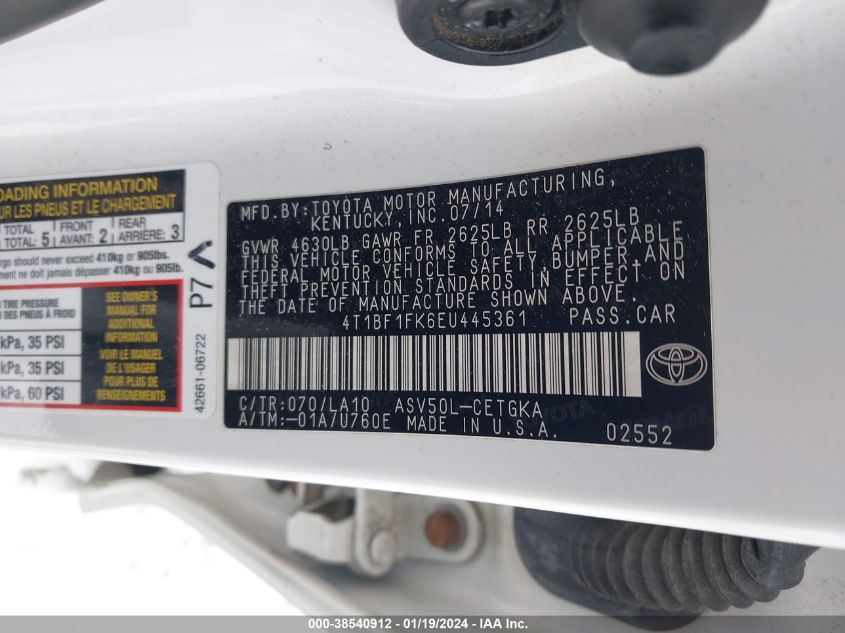 2014 TOYOTA CAMRY L/SE/LE/XLE - 4T1BF1FK6EU445361