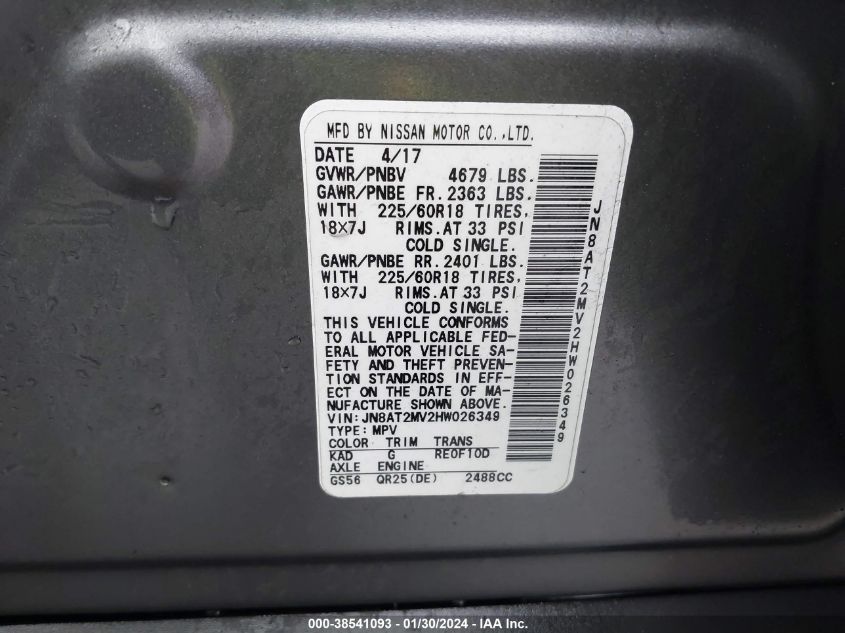 2017 NISSAN ROGUE SL - JN8AT2MV2HW026349