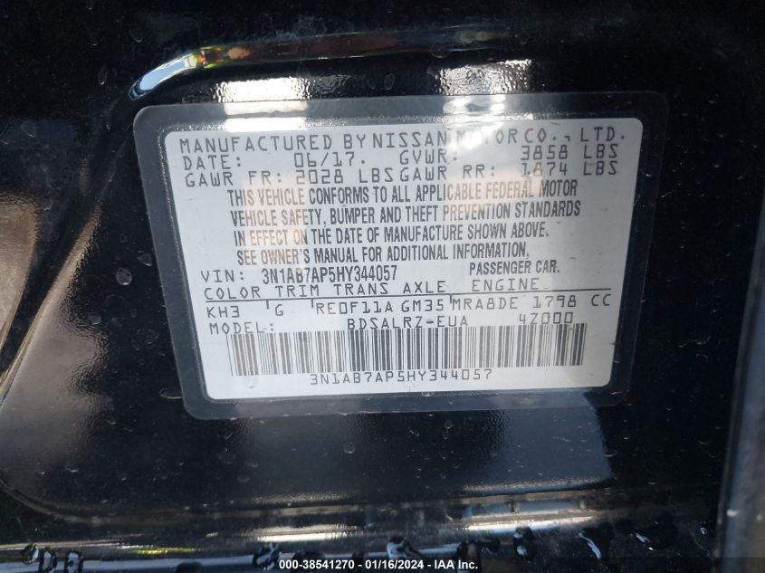 2017 NISSAN SENTRA SR - 3N1AB7AP5HY344057